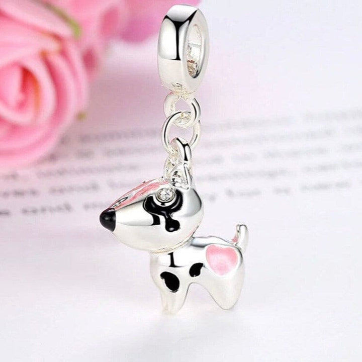925 Sterling Silver Bull Terrier Charm With Pink Heart | Bull Terrier World