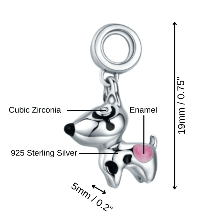 925 Sterling Silver Bull Terrier Charm With Pink Heart | Bull Terrier World