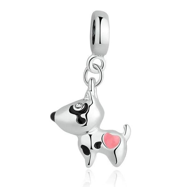 925 Sterling Silver Bull Terrier Charm With Pink Heart Bull Terrier World