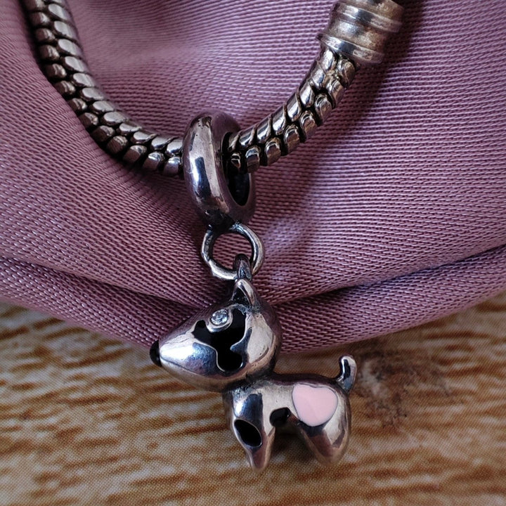 925 Sterling Silver Bull Terrier Charm With Pink Heart | Bull Terrier World