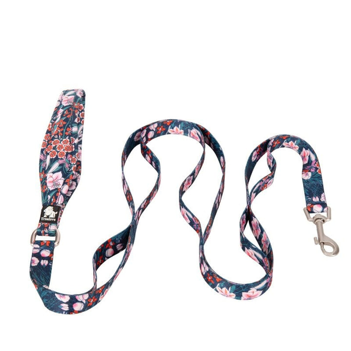 Floral Multi-Handle Leash Bull Terrier World 1.5cm / 0.59" / Blue with red flowers