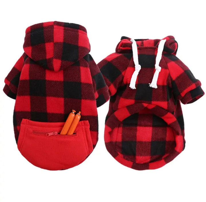 Plaid Hoodie With Zipper Pocket Bull Terrier World XS / Red