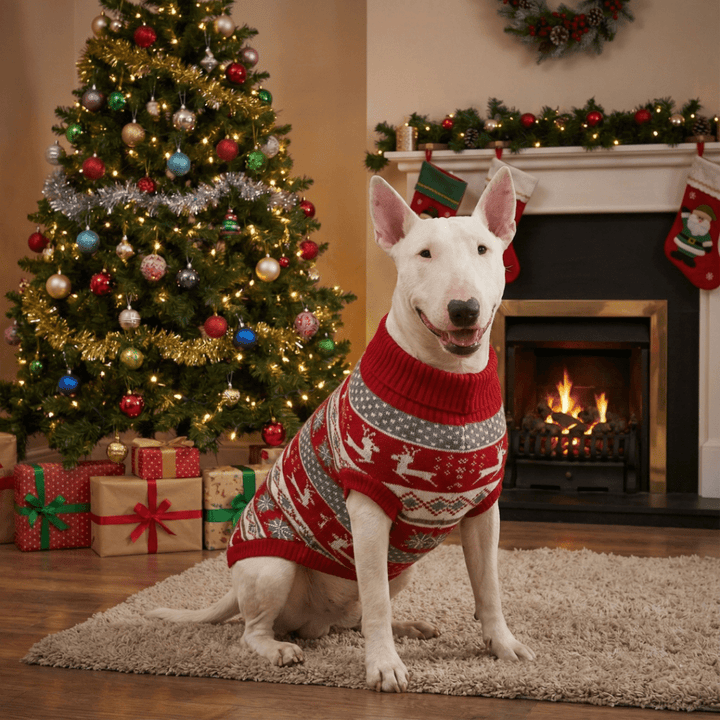 Red Nordic Christmas Sweater | Bull Terrier World