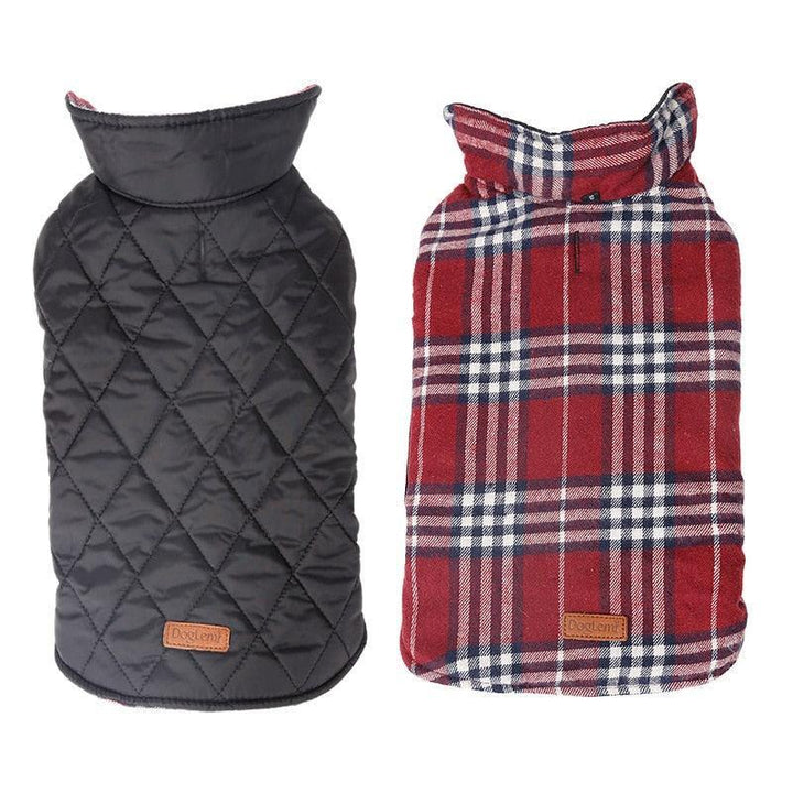 Reversible Plaid Waterproof Vest Bull Terrier World XS / Black + Red Plaid