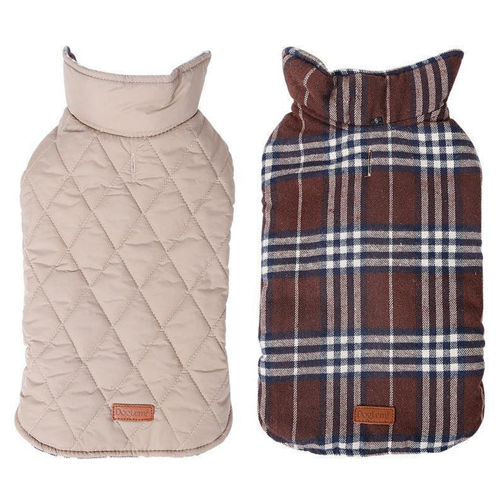 Reversible Plaid Waterproof Vest Bull Terrier World XS / Beige + Brown Plaid