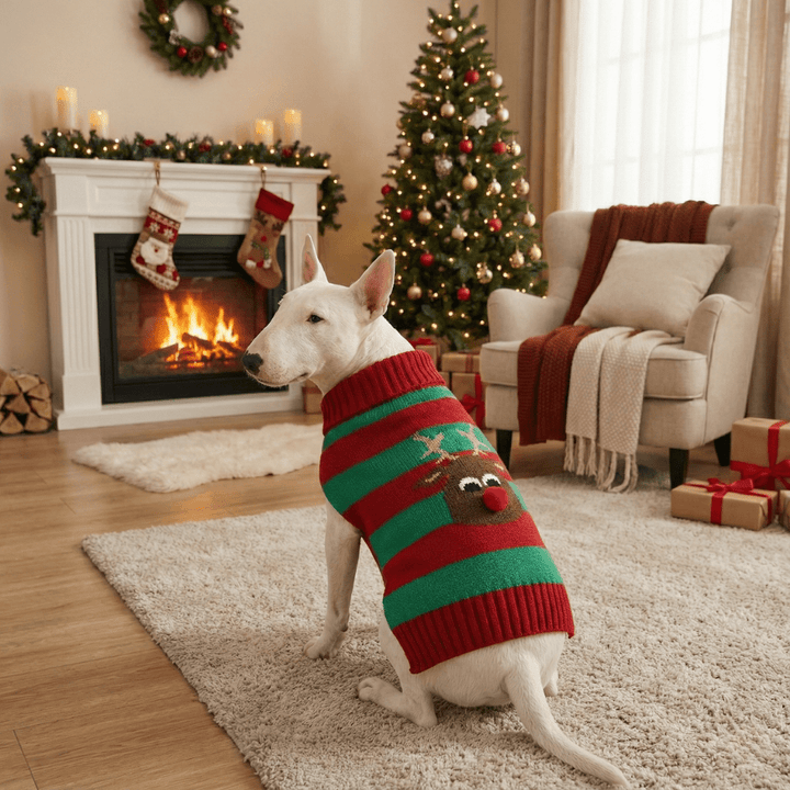 Striped Nosey Deer Sweater | Bull Terrier World